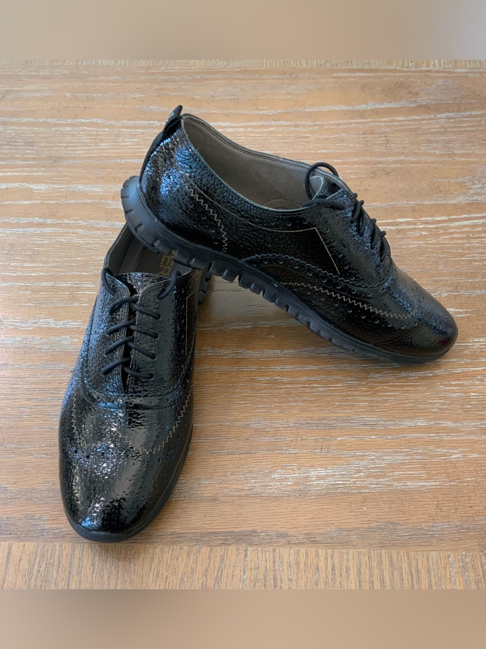 Cole Haan Patent Leather Black Zero Grand Lace Up Flat Sneakers US7.5